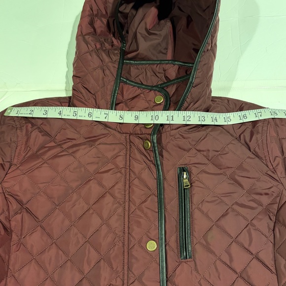 Lauren Ralph Lauren Quilted Hooded Coat XL Burgundy Equestrian Lining - Picture 12 of 14